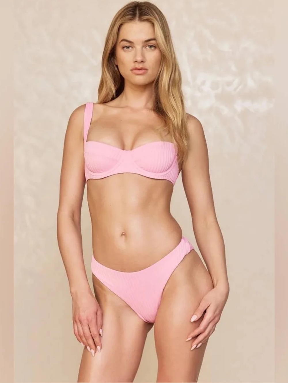 NWT Monday Swimwear Byron Bottom in Cherry Blossom Pink Ribbed Bikini Bottom